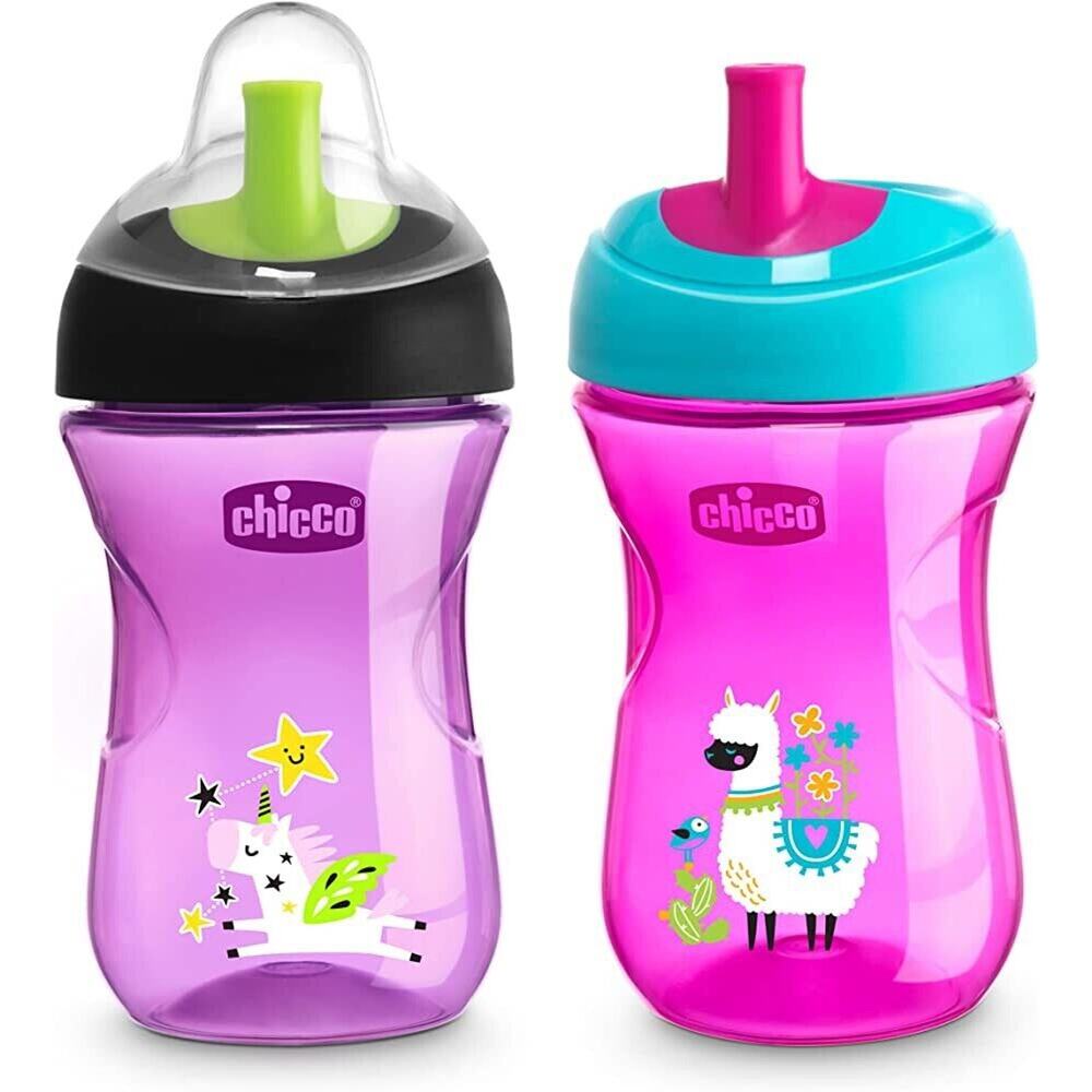 Set of 2 Chicco Sport Spout Trainer Spill Free Baby Toddler Sippy Transition Cup